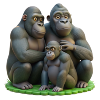 vibrant vintage A gorilla family grooming each other in the rainforest, dappled jungle light, nature documentary style high quality png