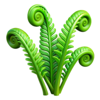 vibrant rustic Three vibrant green ferns unfurling, dramatic chiaroscuro lighting, botanical illustration style professional png