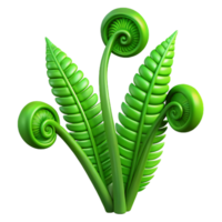 vibrant modern Three vibrant green ferns unfurling, dramatic chiaroscuro lighting, botanical illustration style high resolution png