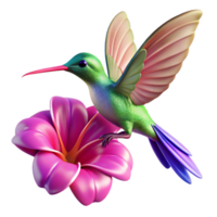 dramatic abstract A hummingbird hovering near a vibrant fuchsia flower, motion blur on the wings, vibrant colors, dynamic lighting detailed png