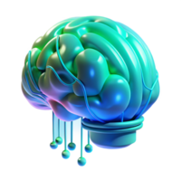 serene traditional A holographic projection of a human brain rotating slowly, complex data streams flowing through it, cool blue and green lighting, futuristic minimalist style professional png