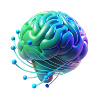 stunning artistic A holographic projection of a human brain rotating slowly, complex data streams flowing through it, cool blue and green lighting, futuristic minimalist style exclusive png