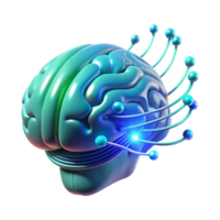 impressive modern A holographic projection of a human brain rotating slowly, complex data streams flowing through it, cool blue and green lighting, futuristic minimalist style premium png
