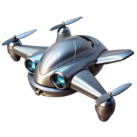dramatic traditional A futuristic drone with sleek aerodynamic design, metallic silver finish, soaring through a cloudy sky, dynamic lighting, photorealistic style premium png