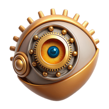 deslumbrante moderno uma cibernético olho com uma dourado íris e intrincado relógio mecanismos, fechar-se visualizar, caloroso steampunk iluminação, biomecânico estilo original png