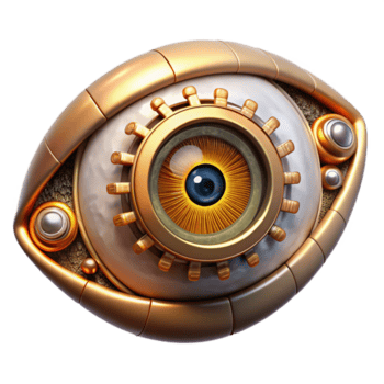 impressionante moderno uma cibernético olho com uma dourado íris e intrincado relógio mecanismos, fechar-se visualizar, caloroso steampunk iluminação, biomecânico estilo 4k png