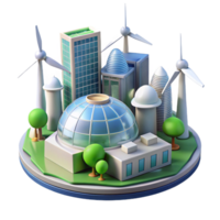 serene artistic A futuristic city powered by renewable energy, wind turbines and solar panels integrated into the architecture, bright daylight, eco-futurism style high resolution png