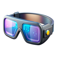 serene creative A pair of augmented reality glasses displaying digital information, sleek design, bright screen light, futuristic minimalist style authentic png