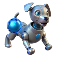 impressive minimalist A robot dog with sleek metallic design, playing fetch with a glowing ball, bright daylight, playful style professional png