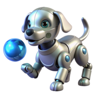 impressive minimalist A robot dog with sleek metallic design, playing fetch with a glowing ball, bright daylight, playful style premium png