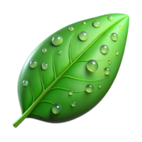 serene rustic A single, perfect green leaf with water droplets, macro photography, studio lighting, realistic rendering authentic png