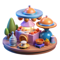 elegant abstract Alien marketplace bustling with diverse species, warm lighting, retrofuturism style genuine png