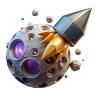 elegant minimalist Crystal-powered spaceship crashing into a barren moon, dramatic lighting, cinematic style professional png