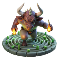 impressive vintage A fearsome minotaur charging through a labyrinth, torchlight lighting, surrealism style high resolution png