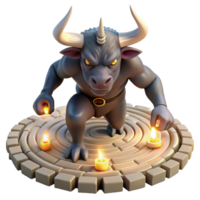 impressive traditional A fearsome minotaur charging through a labyrinth, torchlight lighting, surrealism style authentic png