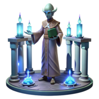 dramatic rustic Alien priest performing a ritual in a bioluminescent temple, mystical lighting, fantasy art style 4K png