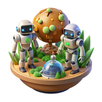 straordinario rustico terraformazione robot trasformando un' desolato pianeta, vivace illuminazione, utopico stile autentico png