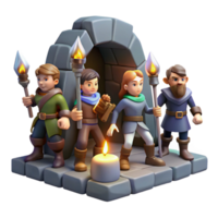 extraordinary modern A group of adventurers exploring a dark dungeon, torchlight lighting, dungeons and dragons style professional png
