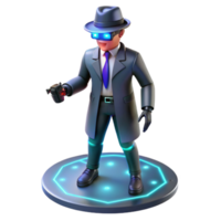vibrant artistic Cyborg detective investigating a crime scene in a virtual reality, neon lighting, noir style authentic png