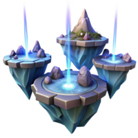 dramatic artistic Floating islands connected by energy beams, ethereal lighting, fantasy sci-fi style exclusive png