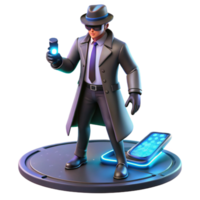 elegant abstract Cyborg detective investigating a crime scene in a virtual reality, neon lighting, noir style high resolution png