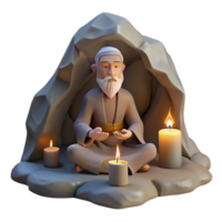 serene abstract A wise old hermit meditating in a secluded cave, candlelight lighting, concept art style high quality png