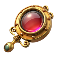 impressive rustic An elegant steampunk monocle, gold frame with a ruby lens, delicate filigree detailing, soft, warm lighting premium png