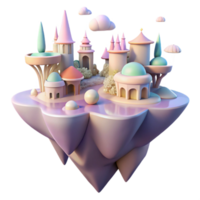 serene contemporary A surreal landscape of floating islands and impossible architecture, rendered in a dreamlike, pastel color palette. Soft, ambient lighting high quality png