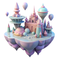 impressive rustic A surreal landscape of floating islands and impossible architecture, rendered in a dreamlike, pastel color palette. Soft, ambient lighting professional png