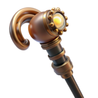 impressive creative A sophisticated steampunk cane, polished ebony with brass handle and gears, lit by a warm, ambient light original png