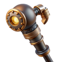 vibrant abstract A sophisticated steampunk cane, polished ebony with brass handle and gears, lit by a warm, ambient light professional png