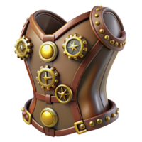 extraordinary abstract A stylish steampunk corset, brown leather with brass buckles and gears, lit by a soft, diffused light original png