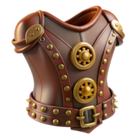 impressive rustic A stylish steampunk corset, brown leather with brass buckles and gears, lit by a soft, diffused light genuine png