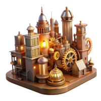 beautiful contemporary A steampunk cityscape, towering clockwork buildings, cogs and gears, bathed in the warm glow of gaslight, hyperrealistic, intricate details authentic png