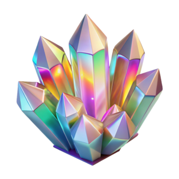 utöver det vanliga modern en klunga av kristallin strukturer, brytning och diffraktion ljus in i regnbåge prismor, upplyst förbi en ljus, gnistrande ljus, i en ädelsten, mineral stil original- png