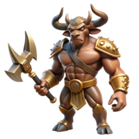 elegant rustic A powerful minotaur, muscles rippling beneath bronze armor, wielding a double-headed axe, lit by dramatic chiaroscuro lighting. Art style Baroque genuine png