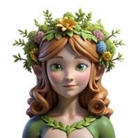 stunning traditional A serene dryad, adorned with moss and blooming wildflowers, merging seamlessly with a gnarled oak tree, bathed in soft dappled sunlight. Art style Pre-Raphaelite high quality png