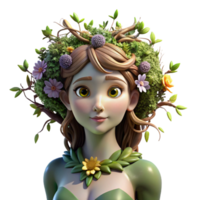 extraordinary contemporary A serene dryad, adorned with moss and blooming wildflowers, merging seamlessly with a gnarled oak tree, bathed in soft dappled sunlight. Art style Pre-Raphaelite authentic png