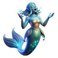 beautiful contemporary A graceful siren, scales shimmering beneath the waves, singing a haunting melody, illuminated by bioluminescent plankton. Art style Surrealism premium png