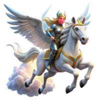beautiful abstract A proud Valkyrie, winged and armored, riding a majestic pegasus, soaring through storm clouds, illuminated by lightning. Art style Norse mythology high resolution png
