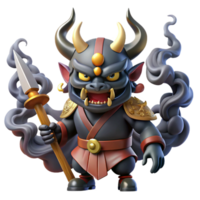 magnificent rustic A powerful oni, wielding a kanabo club, horns glowing with demonic energy, surrounded by swirling black smoke. Art style Japanese mythology exclusive png