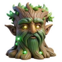 extraordinary abstract A wise old tree spirit, face carved into the bark of an ancient oak, eyes glowing with a soft green light, surrounded by swirling fireflies. Art style Fantasy art professional png