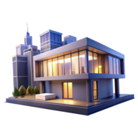 elegant vintage A modernist house with clean lines and large windows, overlooking a cityscape at night, architectural rendering style, authentic png