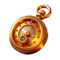 vibrant artistic A detailed illustration of a steampunk pocket watch, with intricate gears and Roman numerals, bathed in a warm, golden light professional png