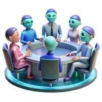 impressive vintage A group of alien diplomats gathered around a holographic table in a futuristic conference room. Formal lighting, photorealistic style high resolution png