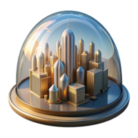 serene artistic A futuristic cityscape built into the inside of a giant dome, illuminated by artificial sunlight. Utopian lighting, art deco style exclusive png