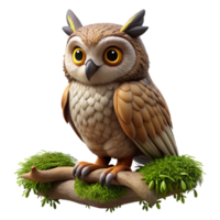 magnificent modern A wise old owl perched on a moss-covered branch in a dimly lit forest, intricate details, fantasy art style high resolution png