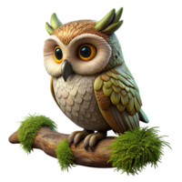 dramatic rustic A wise old owl perched on a moss-covered branch in a dimly lit forest, intricate details, fantasy art style original png
