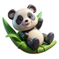 magnificent classic A playful panda cub rolling around in bamboo leaves, soft lighting, cute and cuddly style original png