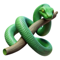 stunning minimalist A slithering green snake wrapped around a tree branch, textured scales, jungle setting removed, nature photography style genuine png